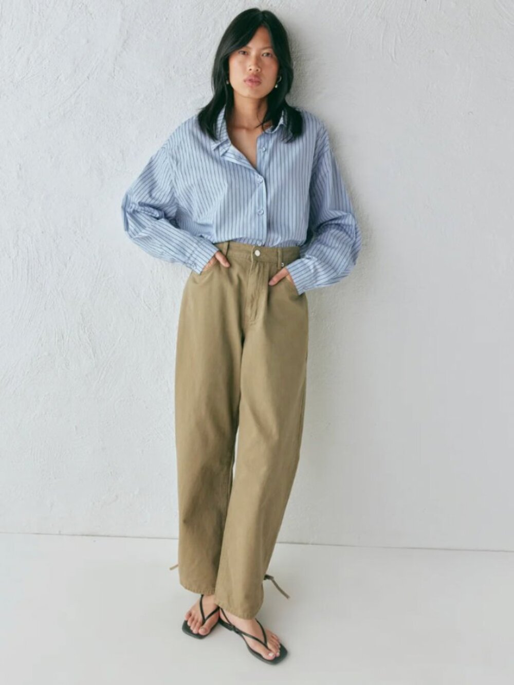 NEW High Rise Barrel Denim Jeans (Khaki)